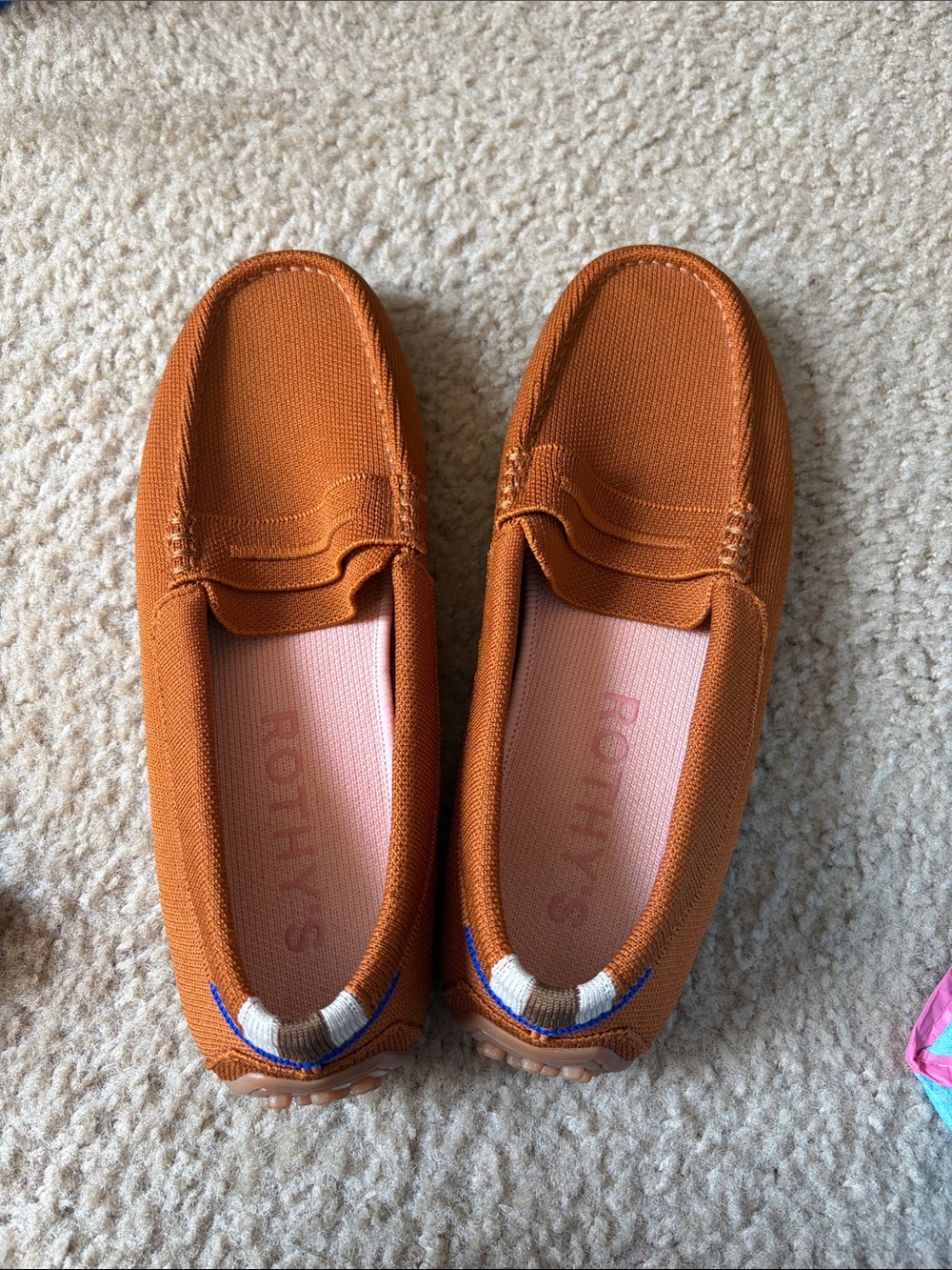 Rothy's Orange Canvas Penny Loafers with Pink Insole- NEW